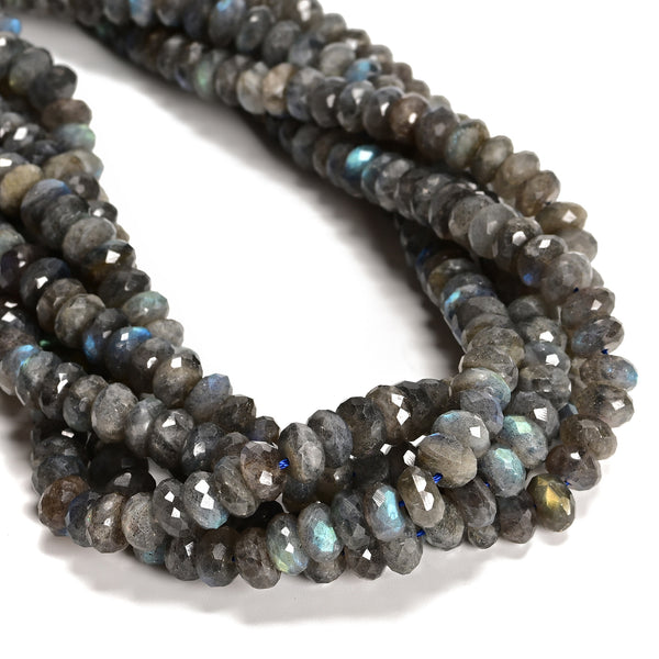 High Quality Labradorite Faceted Rondelle 4x7mm 5x8mm 15.5" Strand