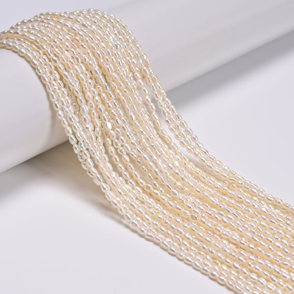 Natural White Fresh Water Pearl Rice Shape Beads Size 2-2.5x3-3.5mm 14.5''Strand