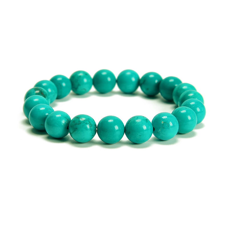 Dark Blue Green Turquoise Smooth Round Beaded Bracelet 6mm 8mm 10mm 7.5'' Length