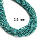 Natural Blue Turquoise Smooth Round Beads Size 2mm 2.6mm 15.5'' Strand
