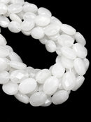 Natural White Jade Faceted Flat Oval Shape Beads Size 13x18mm 15.5" Strand