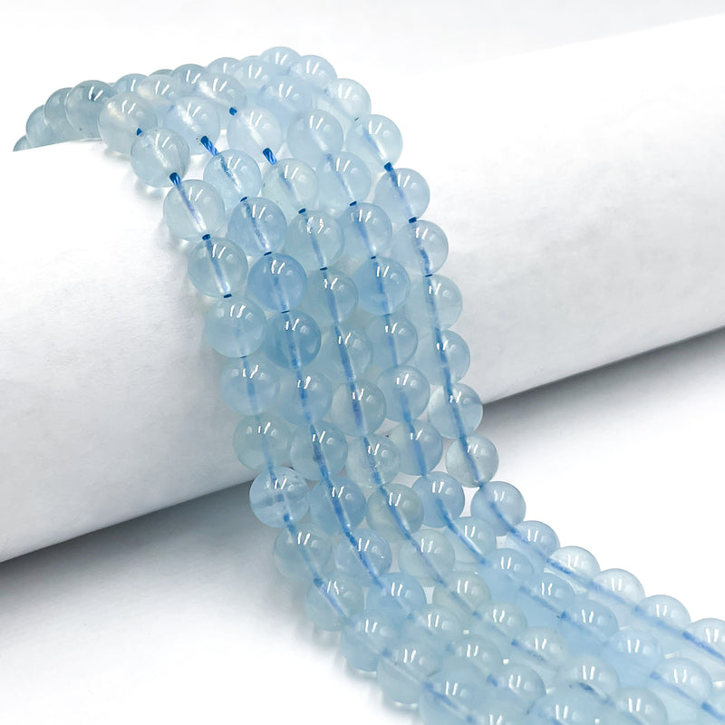 High Quality Translucent Aquamarine Smooth Round Beads 7mm 8mm 12mm 15.5" Strand