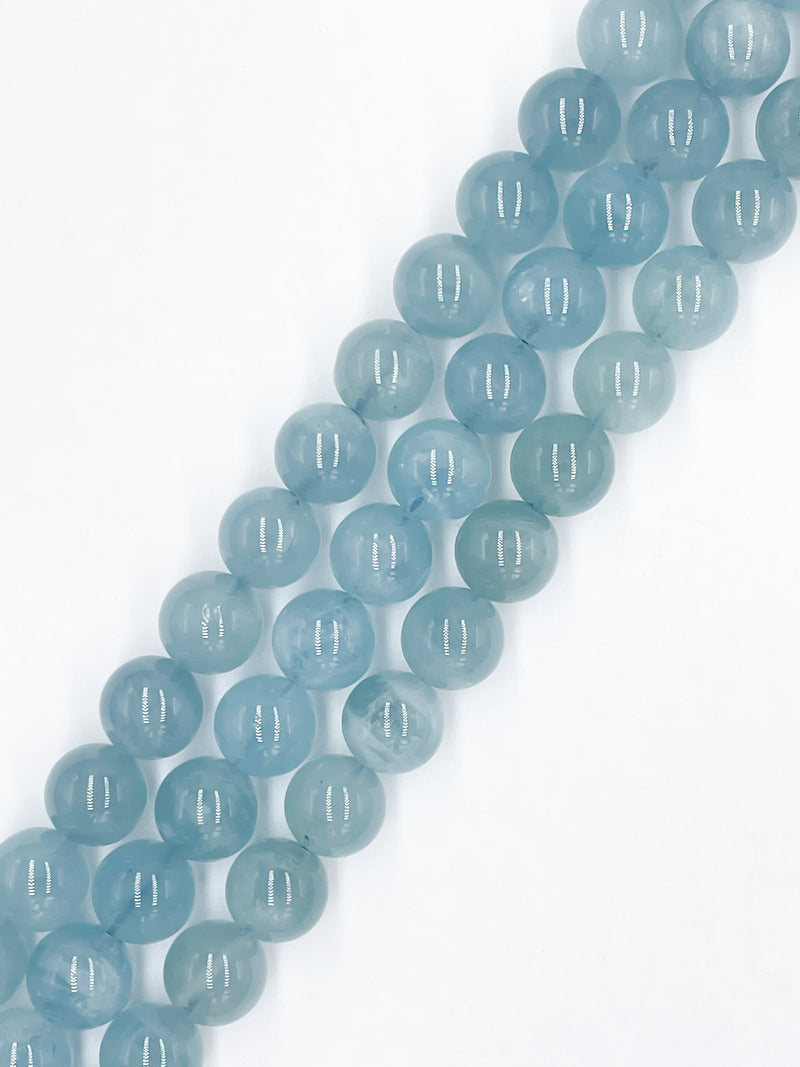 High Quality Translucent Aquamarine Smooth Round Beads 7mm 8mm 12mm 15.5" Strand