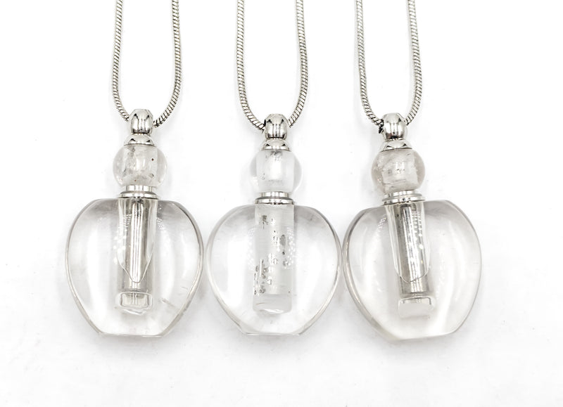 Natural Clear Quartz Flat Bottom Essential Oil Perfume Bottle