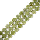 Natural Green Jade Hexagram Cutting Faceted Coin Beads Size 12mm 15.5'' Strand