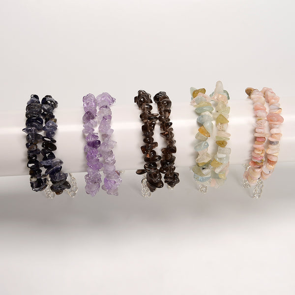 03-Mixed Gemstone Chips Bracelet Silver Plated Clasp Size 5-8mm 7''-8.5" Length