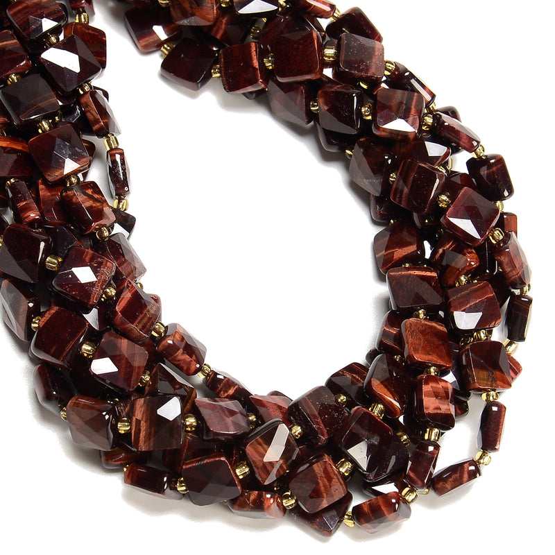 Natural Red Tiger Eye Faceted Flat Square Shape Beads Size 10mm 15.5" Strand