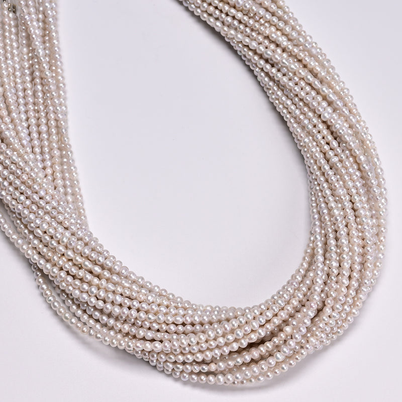 Natural White Fresh Water Akoya Pearl Off Round Beads Size 2-3mm 15" Strand