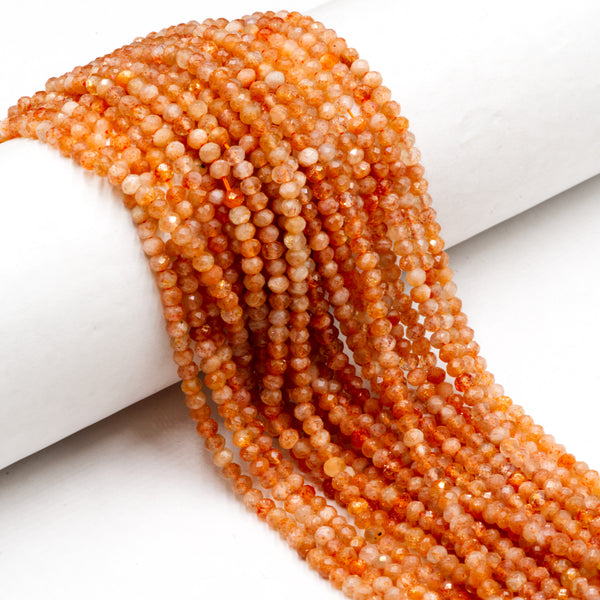 Natural Sunstone Faceted Rondelle Beads Size 3x4mm 15.5'' Strand
