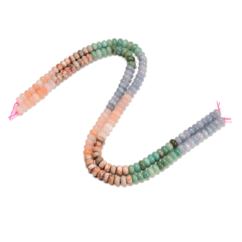 12-Multi-color Gemstone Smooth Rondelle Beads Size 5x8mm 15.5" Strand