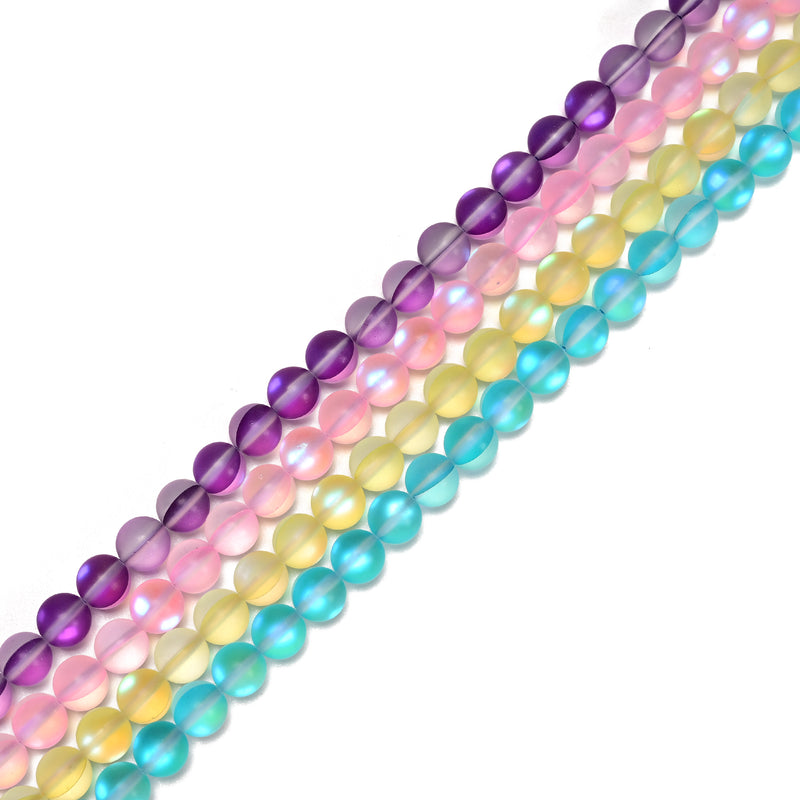 Multi-color Mystic Mermaid Glass Matte Round Beads Size 6mm 8mm 10mm 15.5" Strd