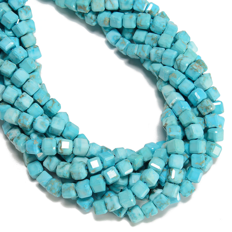 Blue Turquoise Faceted Cube Beads Size 6mm 15.5" Strand