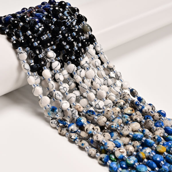 03-Gradient Multi-color Gemstone Faceted Coin Beads Size 6mm 15.5" Strand