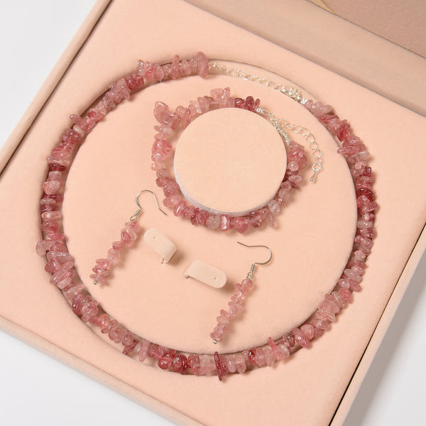 Strawberry Quartz Chips Beads Size 5-8mm Jewelry Set Bracelet Earrings Necklace