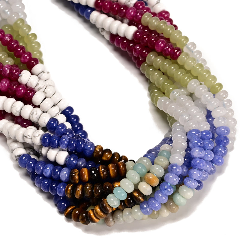 08 Gradient Multi-color Gemstone Smooth Rondelle Beads Size 4x6mm 15.5" Strand