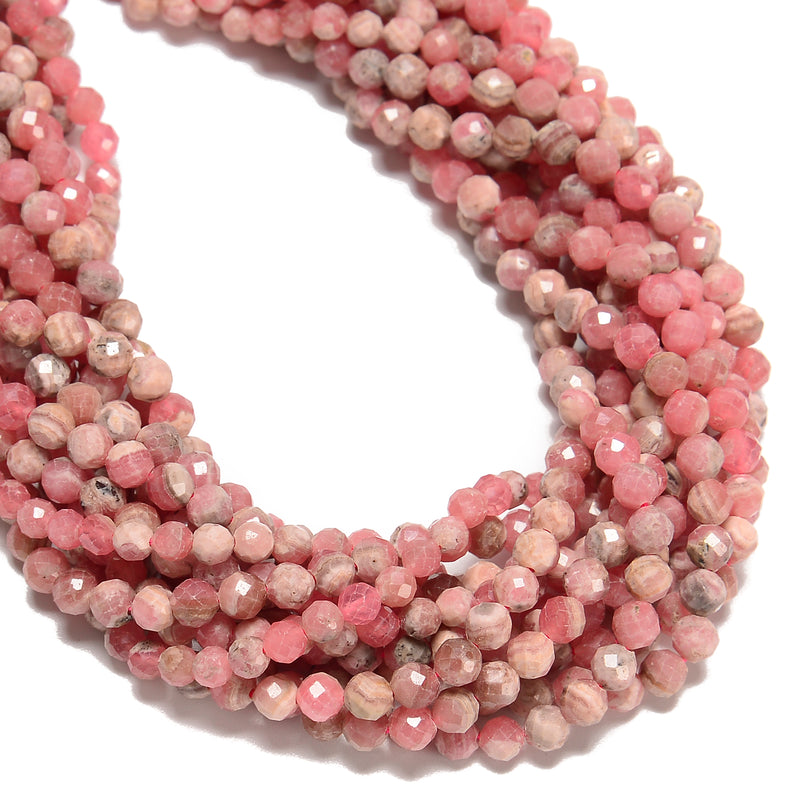 Natural Rhodochrosite Faceted Round Beads Size 2mm 4mm 5mm 15.5" Strand