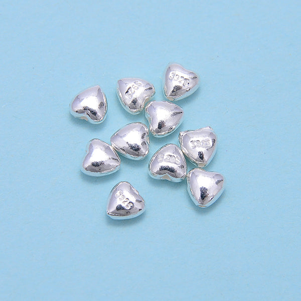 925 Sterling Silver Camber Heart Shape Beads Size 5mm 6 Pieces Per Bag