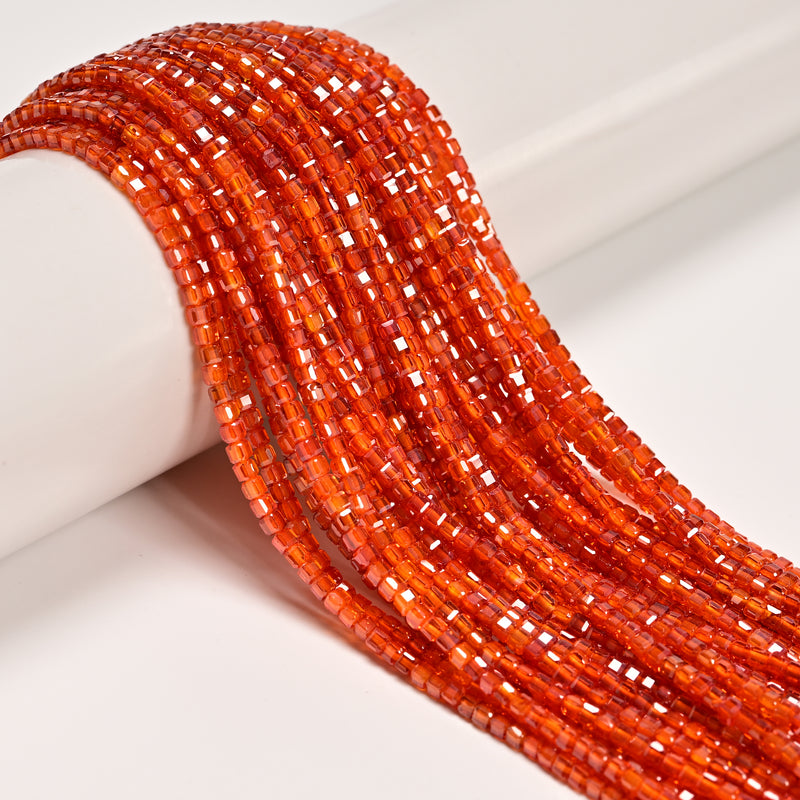 Light Orange Cubic Zirconia Faceted Cube Beads Size 2-2.5mm 15.5'' Strand