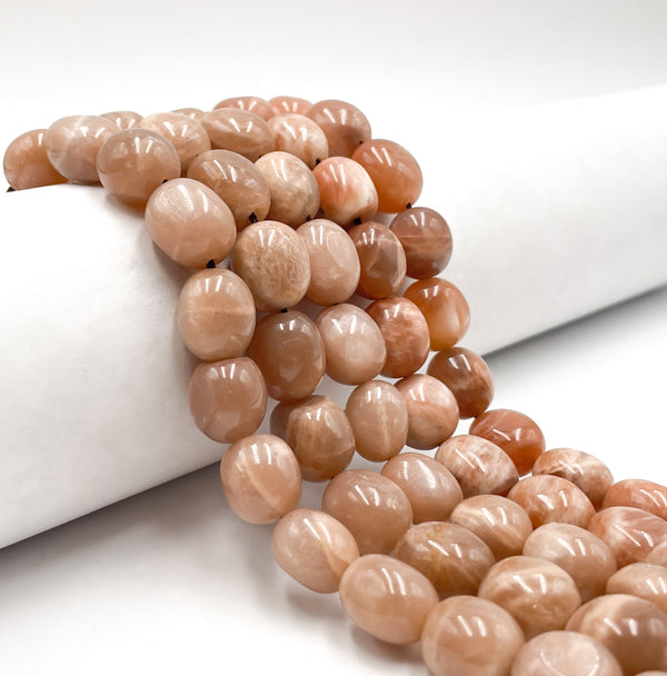 Natural Peach Moonstone Smooth Oval Nugget Beads Approx. 11x13mm 15.5" Strand