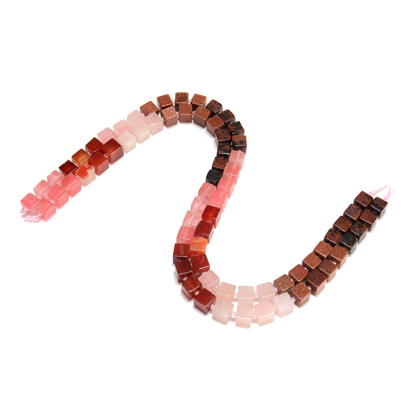 06 Gradient Multi-color Gemstone Smooth Cube Shape Beads Size 8-9mm 15.5" Strand