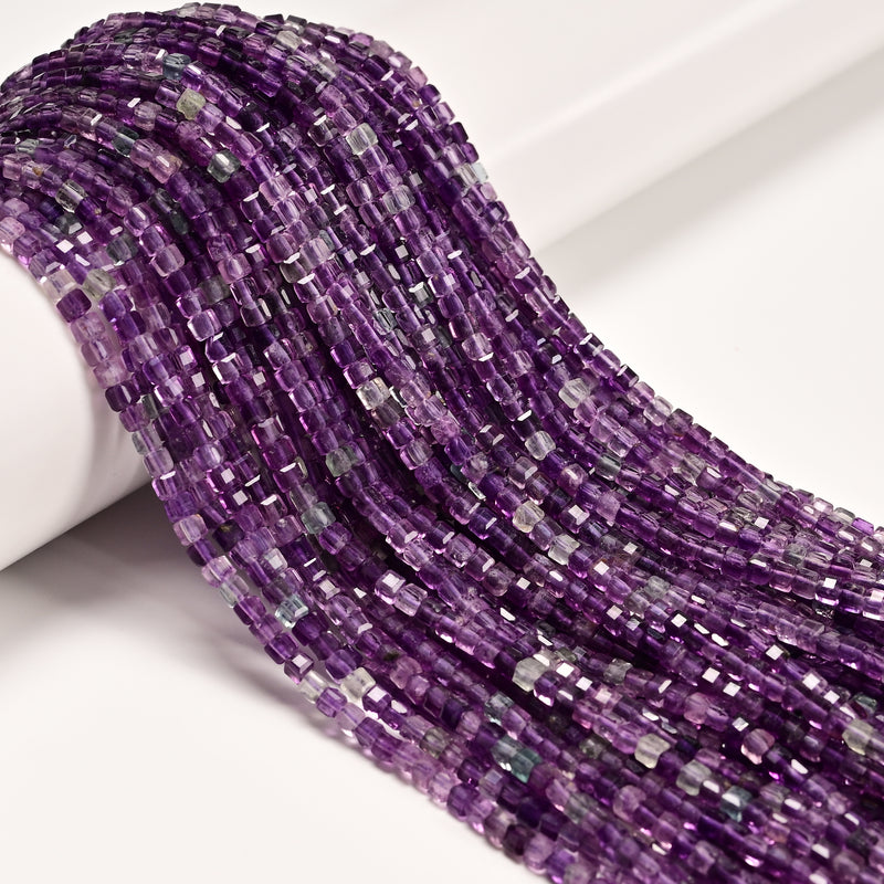 Natural Purple Fluorite Faceted Cube Beads Size 3mm 15.5" Strand
