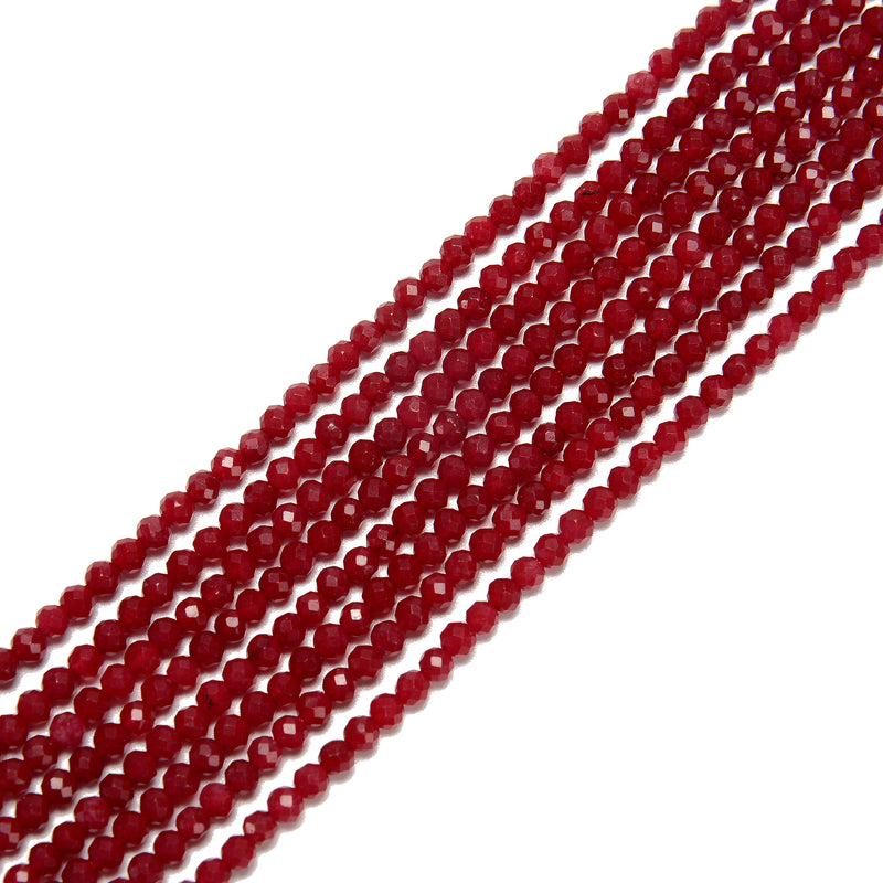 Red Ruby Color Dyed Jade Faceted Round Beads Size 2mm 3mm 15.5'' Strand