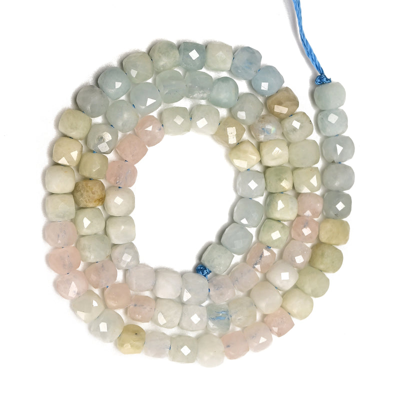 Natural Gradient Aquamarine Faceted Cube Beads Size 4-5mm 15.5" Strand