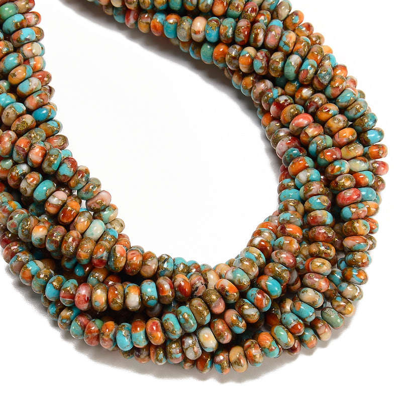 Natural Spiny Oyster Mohave Copper Turquoise Smooth Rondelle 4x6mm 15.5'' Strand