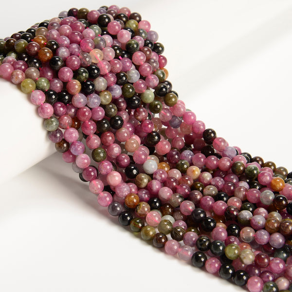 Natural Multi-color Tourmaline Smooth Round Beads Size 6mm 15.5'' Strand