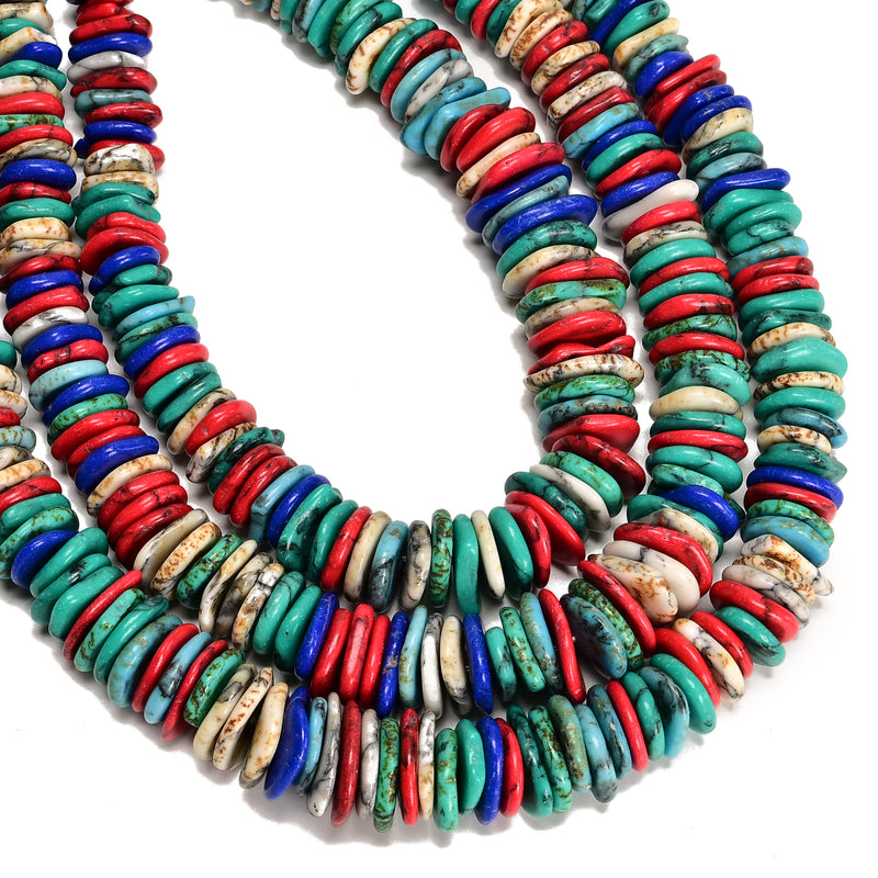 Multi Color Magnesite Turquoise Graduated Slice Discs Beads 10-17mm 15.5" Strand