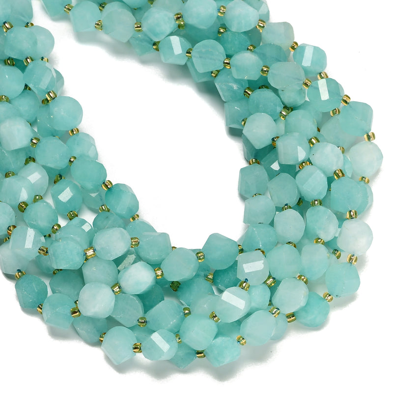 Green Amazonite Color Dyed Jade Faceted Spiral Twist Beads 10mm 15.5'' Strand