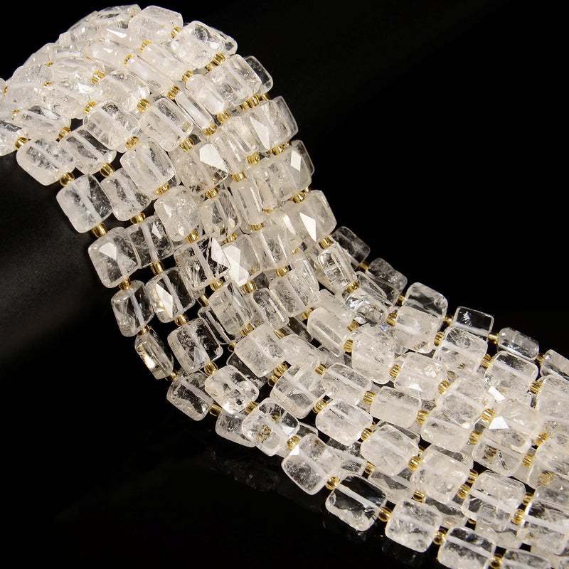 Natural Clear Quartz Faceted Flat Square Shape Beads Size 10mm 15.5" Strand