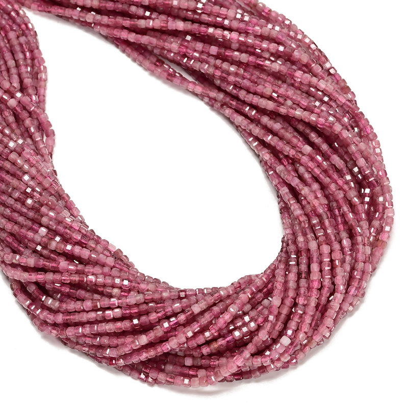 Natural Pink Tourmaline Faceted Cube Beads Size 2.5mm 15.5'' Strand