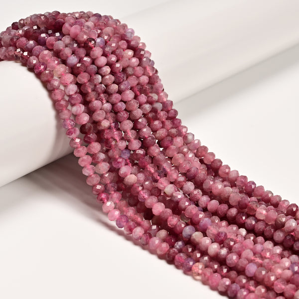 Grade AA Natural Pink Tourmaline Faceted Rondelle Beads Size 3x5mm 15.5'' Strand