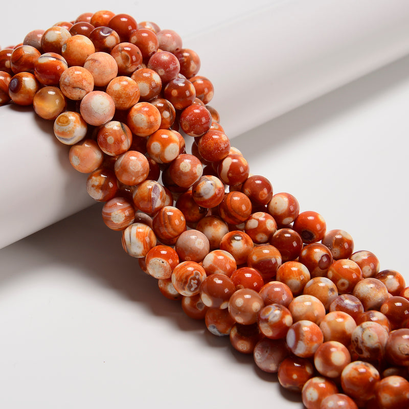 Orange Dream Fire Agate Smooth Round Beads Size 10mm 15.5'' Strand