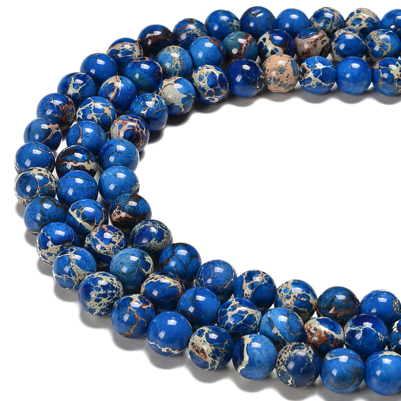 Royal Blue Sea Sediment Jasper Smooth Round Beads Size 6mm 10mm 15.5'' Strand