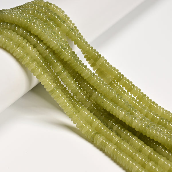 Peridot Green Color Dyed Jade Smooth Rondelle Beads Size 2x6mm 15.5'' Strand