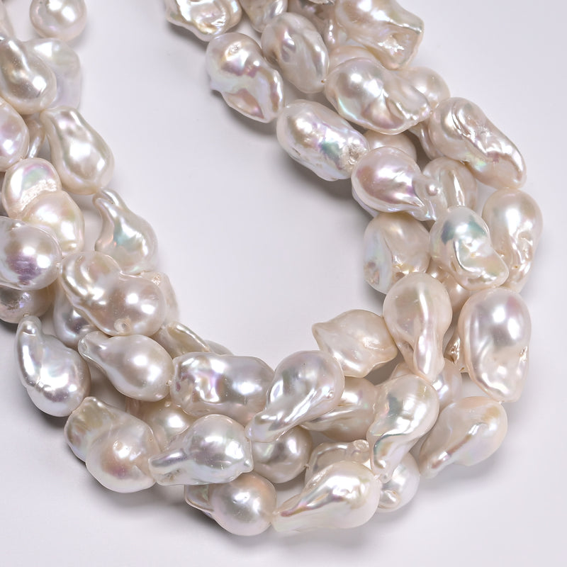 Grade AA Natural White Fresh Water Pearl Baroque Beads 13-15x18-25mm 16" Strand