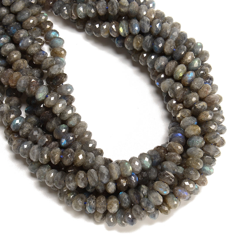 Natural Gray Labradorite Faceted Rondelle Beads Size 5x8mm 15.5" Strand