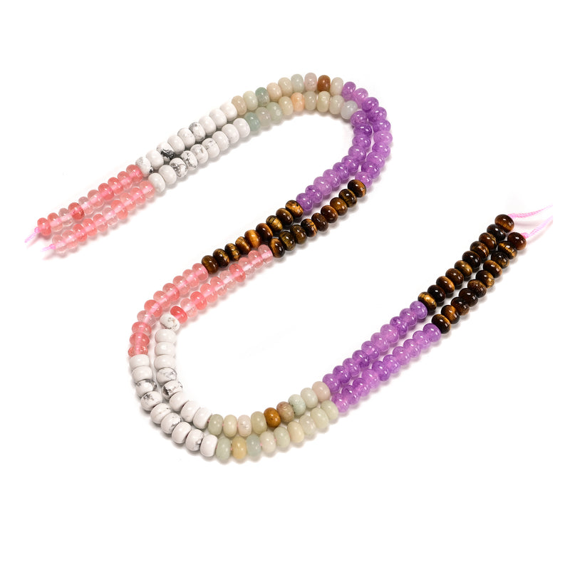 11 Gradient Multi-color Gemstone Smooth Rondelle Beads Size 4x6mm 15.5" Strand