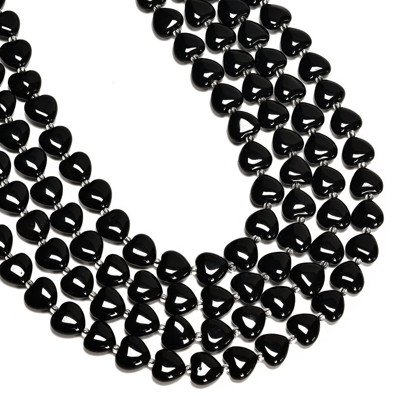 Natural Black Obsidian Smooth Heart Shape Beads Size 12mm 15.5" Strand