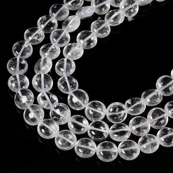 Grade A Natural Clear Quartz Smooth Coin Beads Size 10mm 12mm 15.5'' Strand