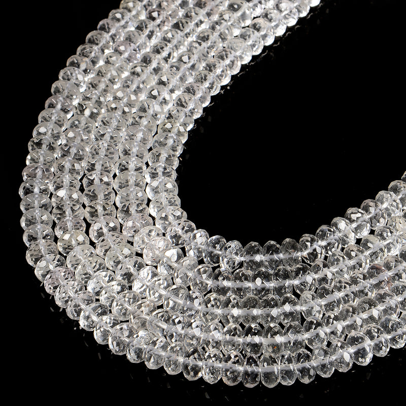 Natural Clear Quartz Faceted Rondelle Beads Size 5x9mm 15.5'' Strand