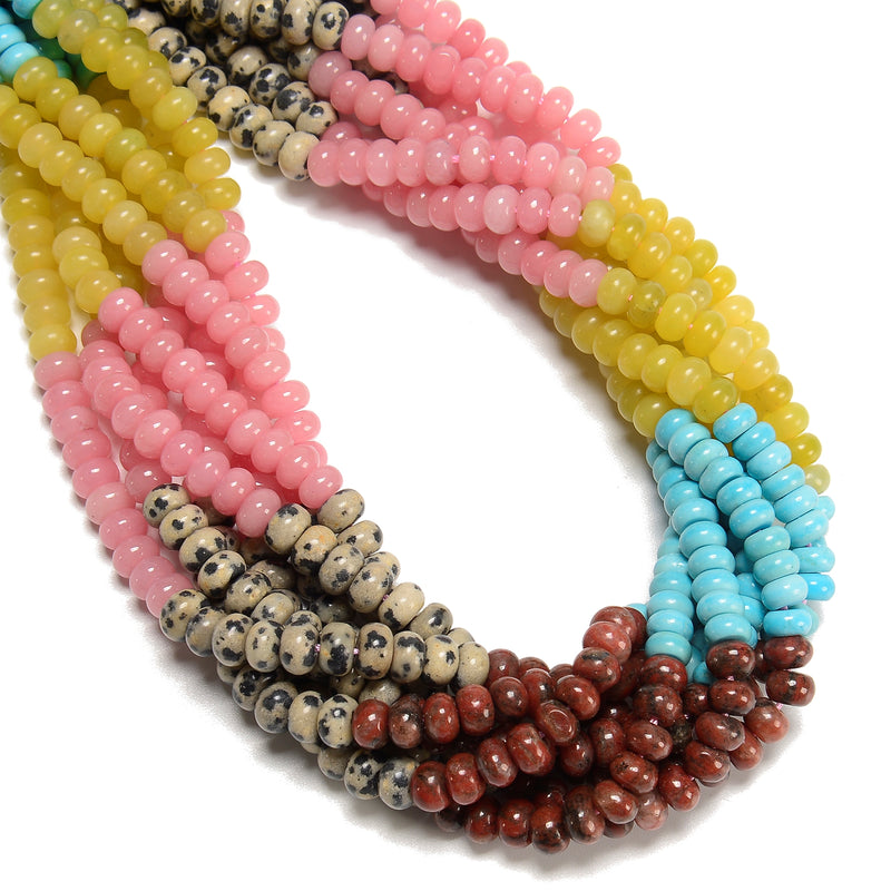 04 Multi-color Gemstone Smooth Rondelle Beads Size 4x6mm 15.5'' Strand