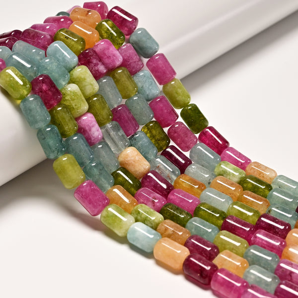 Multi-color Tourmaline Color Dyed Jade Smooth Drum Barrel Beads 8x12mm 15.5"Strd