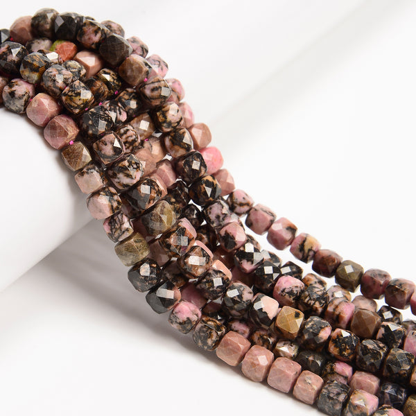 Natural Rhodonite Faceted Cube Beads Size 7mm 15.5'' Strand