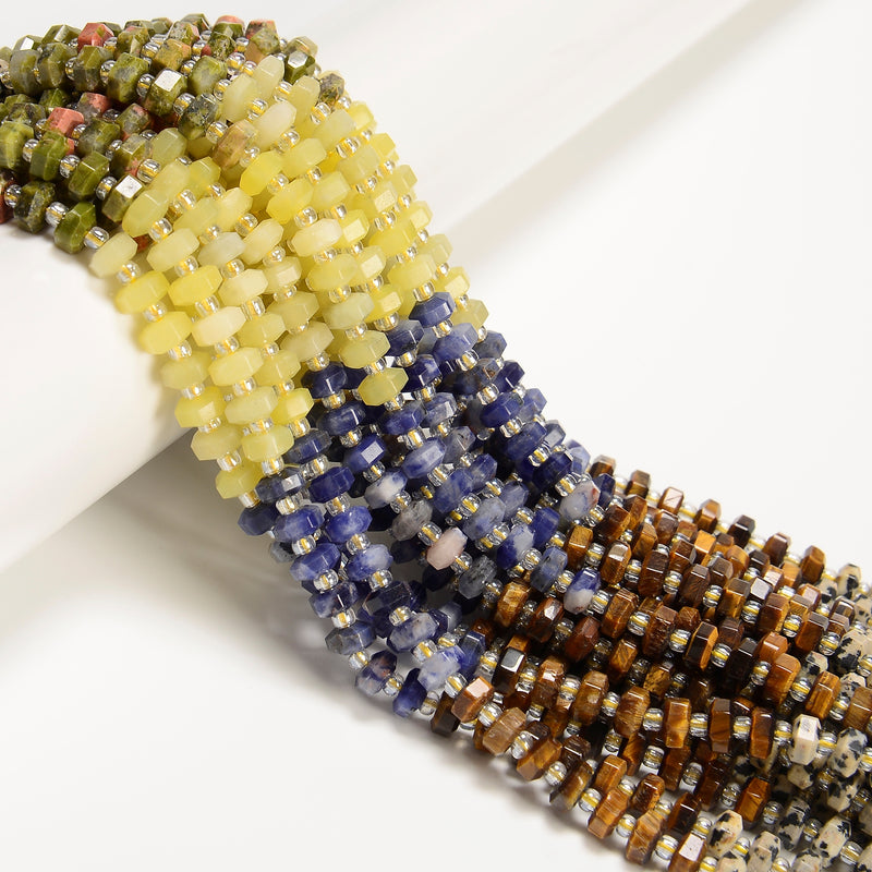 07 Gradient Multi-color Gemstone Hexagonal Rondelle Wheel Beads 3x6mm 15" Strand