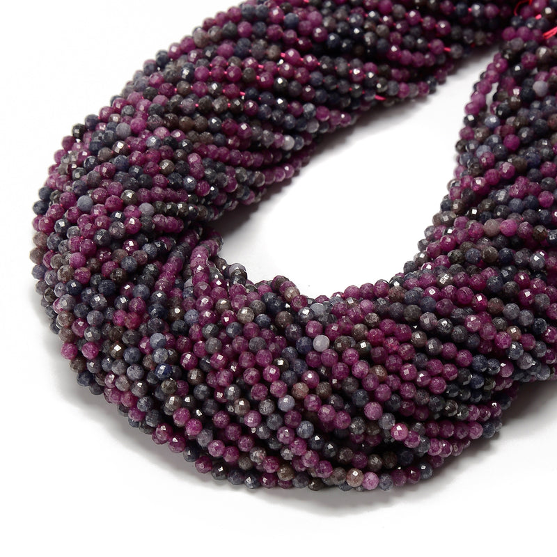 Natural Ruby Sapphire Mixed Faceted Round Beads Size 3mm 15.5'' Strand