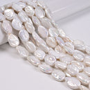Natural White Fresh Water Pearl Flat Oval Shape Beads 13-15x18-20mm 15.5" Strand