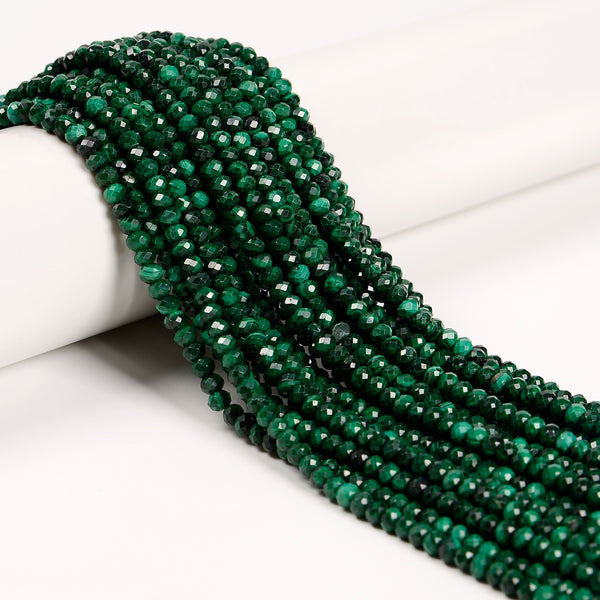 Natural Malachite Faceted Rondelle Beads 2x3mm 3x4mm 15.5" Strand
